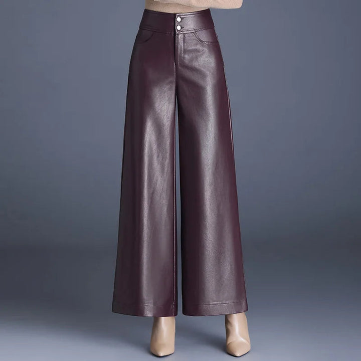Women's Vegan Leather Wide-Leg Pants | Sleek Glossy Comfort Fit 4