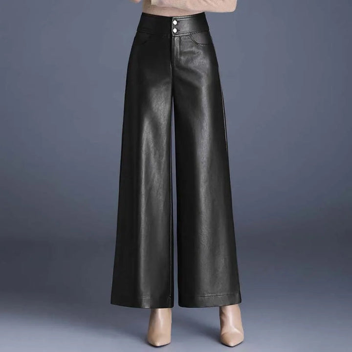 Women's Vegan Leather Wide-Leg Pants | Sleek Glossy Comfort Fit 5
