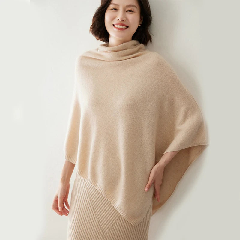 Marcelline Knit Woolen Turtleneck Cloak