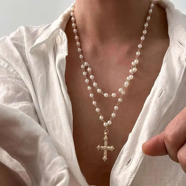 Lorenzo Pearl Cross Pendant Necklace