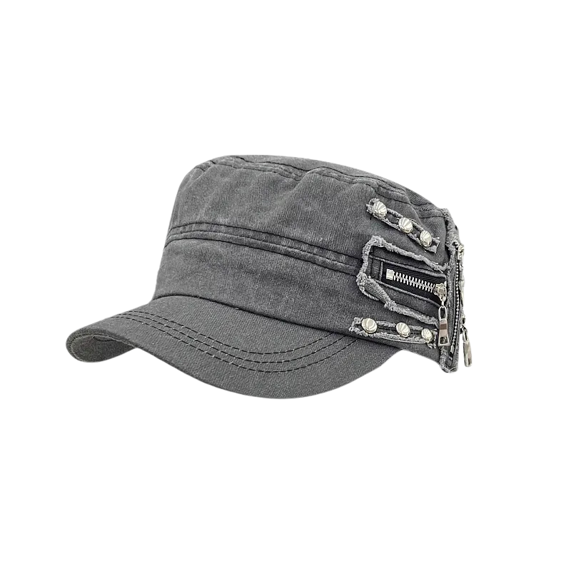 Vesper Rivet Zipper Flat-Top Cap