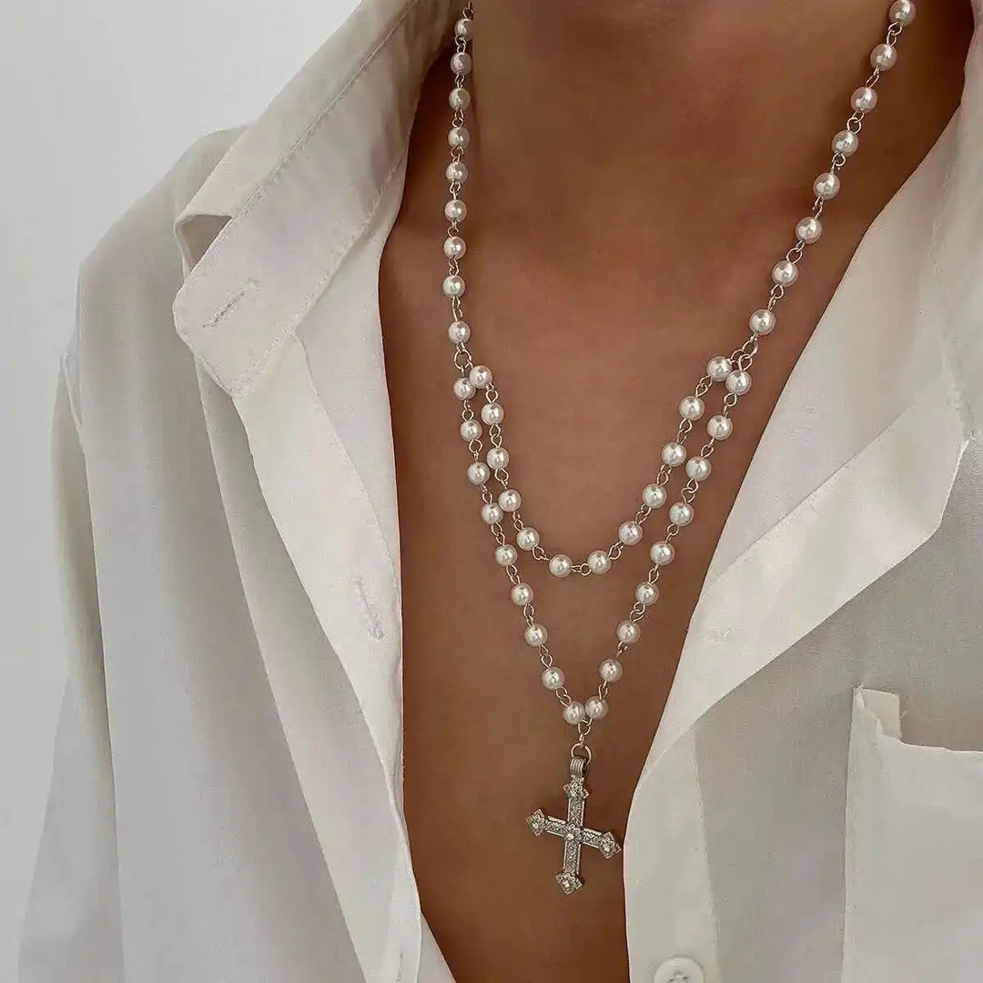 Lorenzo Pearl Cross Pendant Necklace