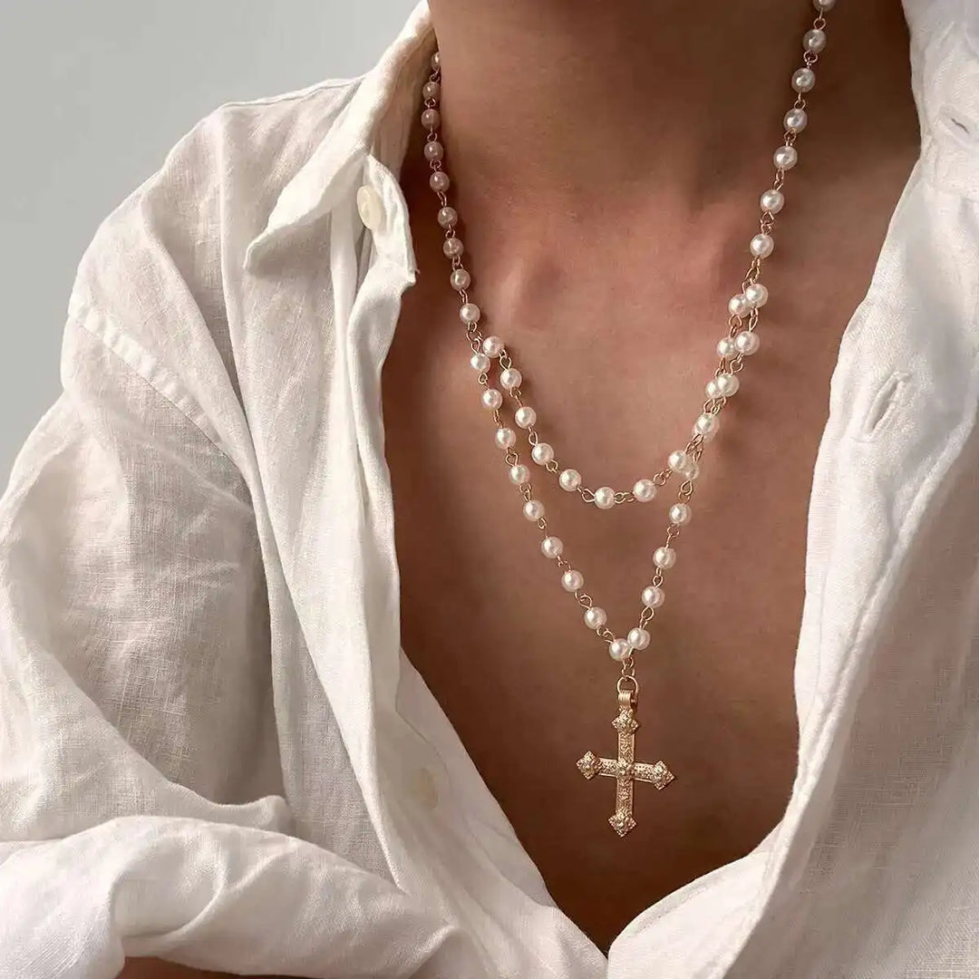 Lorenzo Pearl Cross Pendant Necklace