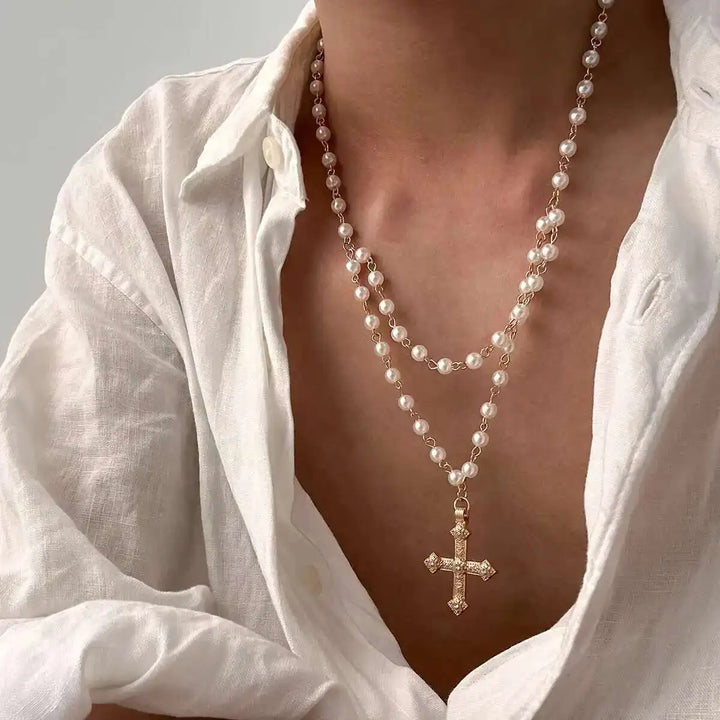 Lorenzo Pearl Cross Pendant Necklace