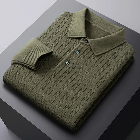 Vittori knit polo sweater in green with soft collar texture
