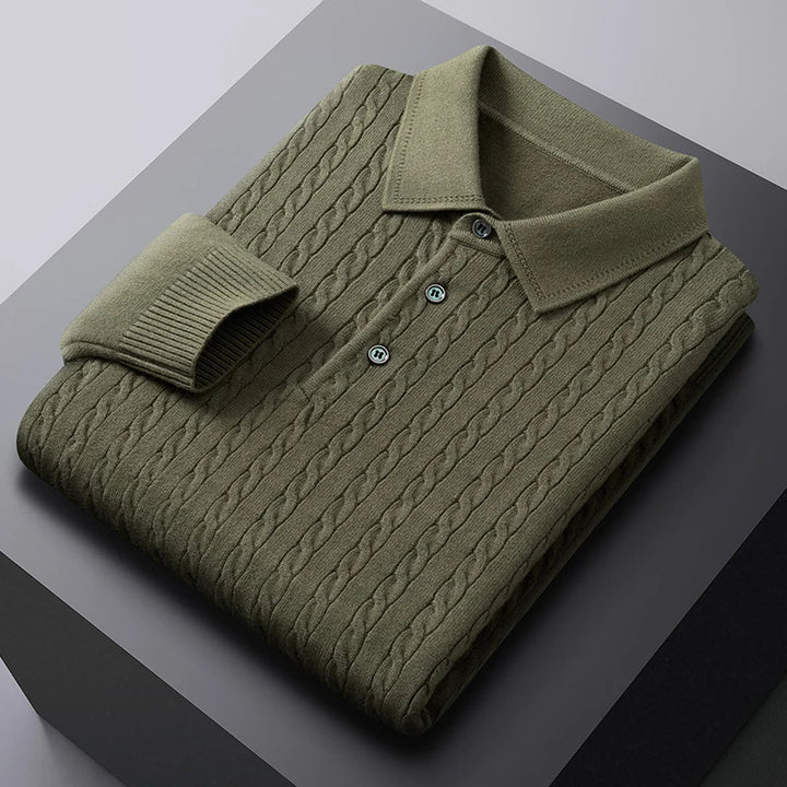 Vittori knit polo sweater in green with soft collar texture