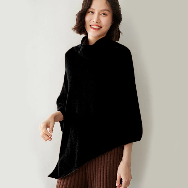 Marcelline Knit Woolen Turtleneck Cloak