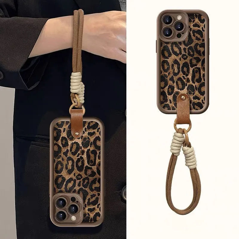 Leopard Pattern Wrist Strap iPhone Case